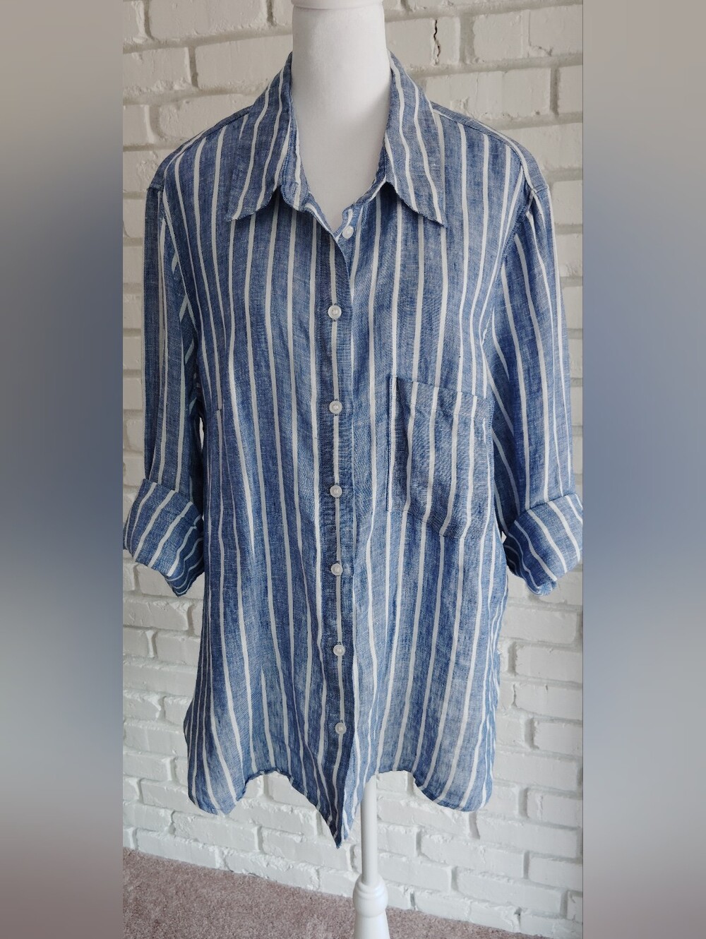 H&M 100% Linen Blue Striped Tunic, sz L
